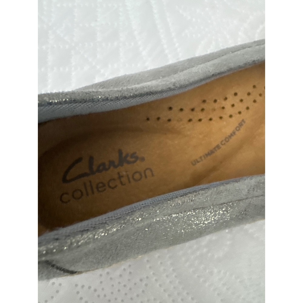 Clarks Eliana Jade Shimmer Flats Pewter Silver Slip On Comfort Shoes Size 8.5 - Picture 10 of 12